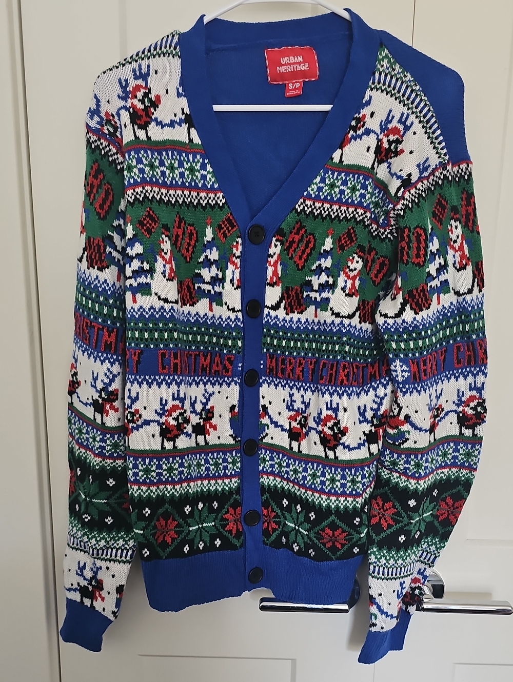 Oversized Urban Heritage Blue Green Holiday Fair Isle Cardigan